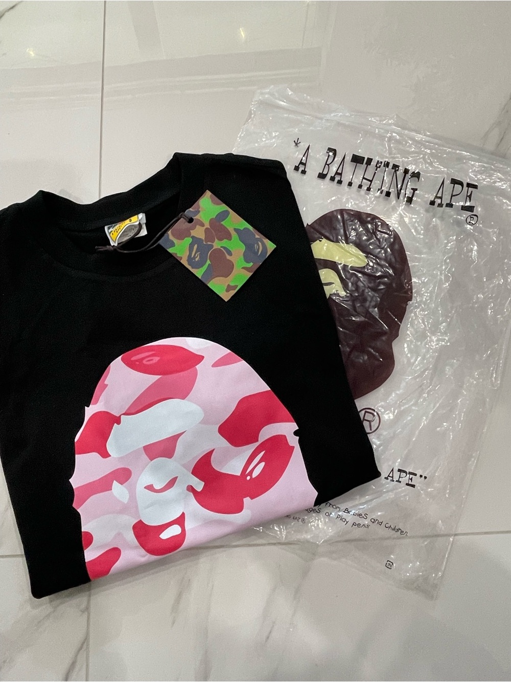 A Bathing Ape Pink Camo Ape Head Tee - Black